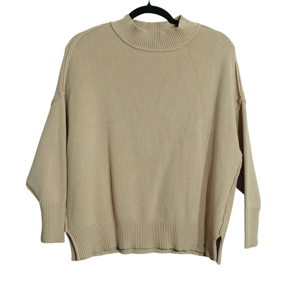 Zesica Womens Knit Pullover Sweater Side Slit Dolman Sleeve Crewneck Tan Size XS